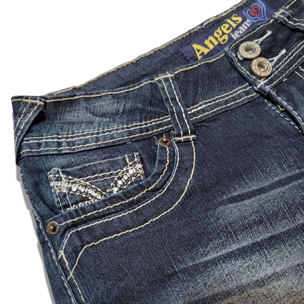 Angels Jeans Low-Rise Y2K Blue Denim White Stitching Shorts - Picture 4 of 7